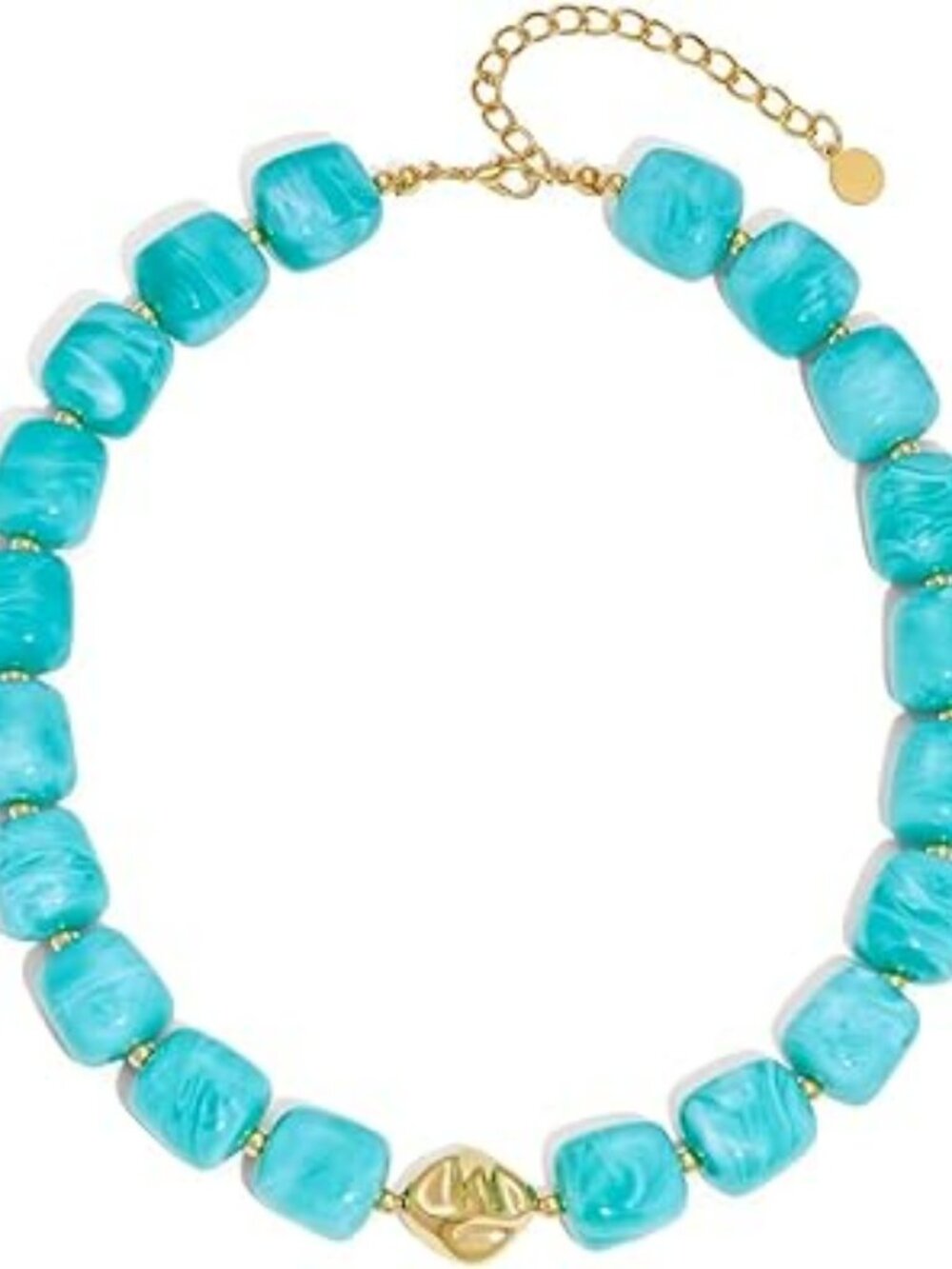 NEW Chunky Necklace Large Square Acrylic Beads Turquoise Bold Summer Beach